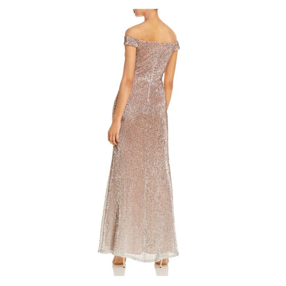 AQUA FORMAL Womens Pink Notched Cap Sleeve Off Shoulder Maxi Formal Gown Dress 8 - Picture 2 of 2